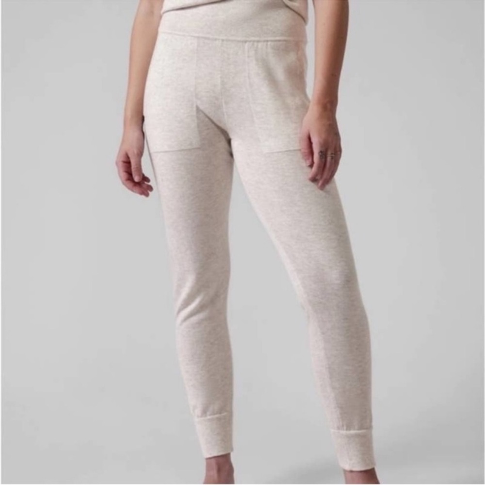 Athleta Daydream Sweater Sleep Joggers in Cream Oatmeal Plus Size 1X Wool Blend